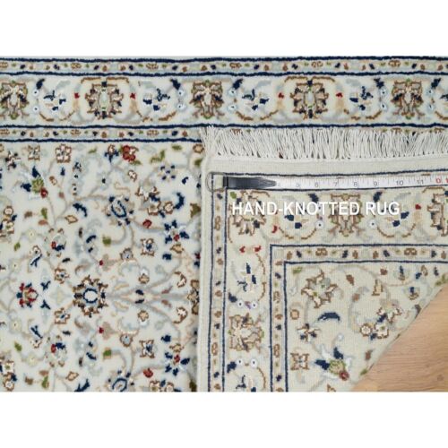 2'1"x3'2" White Nain Flower Design Wool and Silk Hand Knotted Mat Rug R91001 - Picture 8 of 8