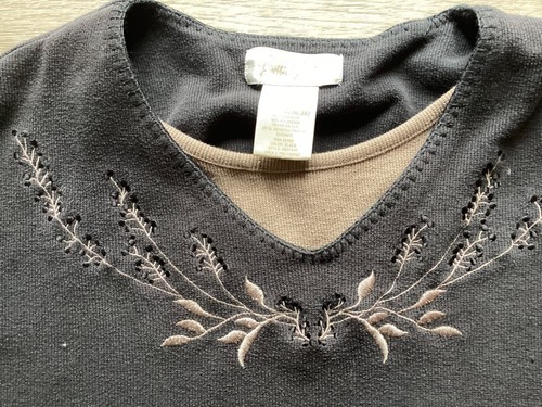 Vintage Warm Black/Tan Sweater With A Dickie Size L 12/14 By Bobbie Brooks - Picture 11 of 12