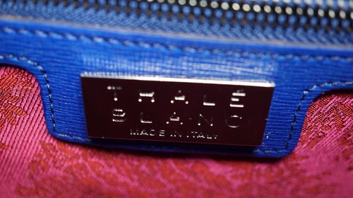 Bolso de mano de diseñador Thale Blanc Audrey Satchel azul con costuras verdes bolsa antipolvo - Imagen 11 de 24