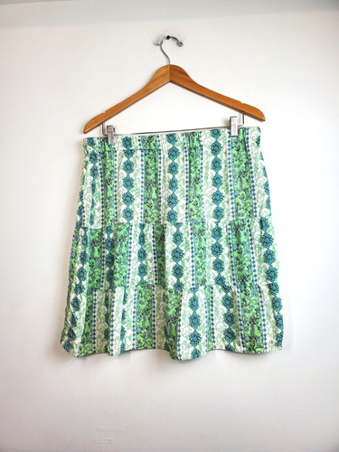 J Jill skirt womens Large Petite A-Line FULL Tiered Green Rayon Floral Pull-on - Picture 3 of 10