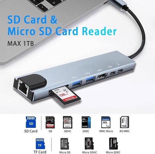 USB-C Hub 8-IN-1 Adapter 4K HDMI USB 3.0 LAN RJ45 Ethernet Micro SD Kartenleser - Bild 5 von 10