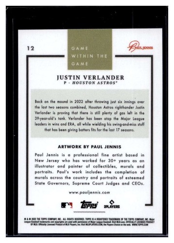 2022 Topps Game Within the Game #12 Justin Verlander Card (a) - Picture 2 of 2
