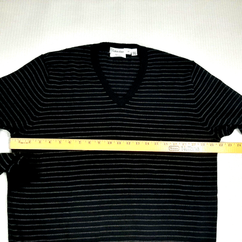 Calvin Klein Men's Size L Large Sweater Italian Yarn Black Gray Striped Pullover - Picture 3 of 14