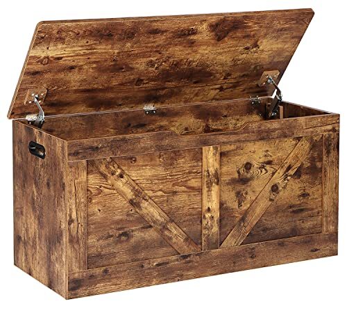 39.4" Storage Chest, Wooden Storage Bench, Large Storage Trunk Rustic Brown