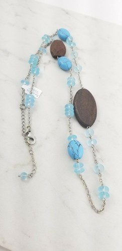 Collana Lia Sophia "DAKOTA" in legno, vero turchese rodiato, 30-33" - Foto 5 di 5