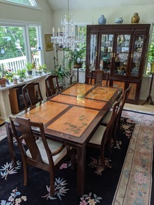 Inlaid Carved Chinese Rosewood Dining Set Table W 6 Chairs China Cabinet Inlaid Carved Chinese Rosewood Dining, Chinese Rosewood Round Dining Table