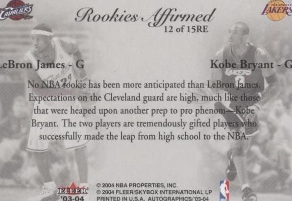 2003-04 Skybox Autographics - Kobe Bryant/LeBron James #12RE for