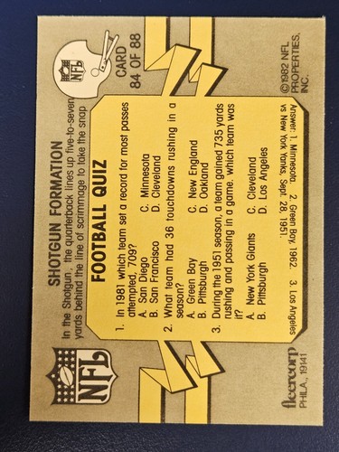 1982 Fleer Football Team Action Card Complete Your Set You Pick #1 - 88 - Picture 169 of 177