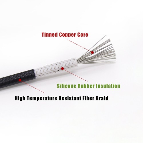 Silicone High Temp Braided Wire 0.3mm²-6mm² Fiberglass Weave Tinned Copper Cable - Picture 2 of 11