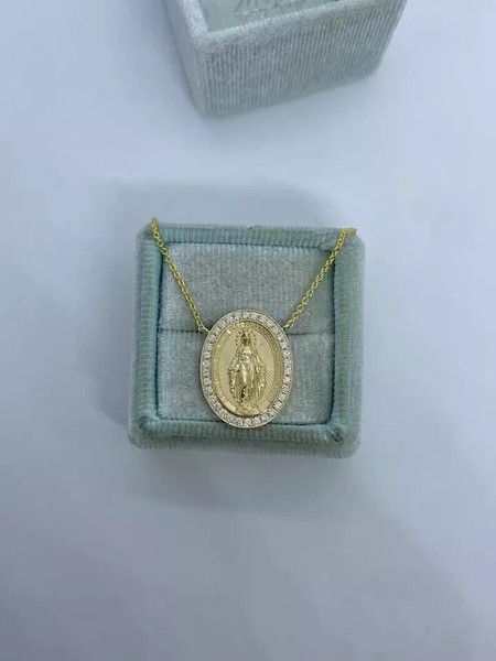 Alternate view of 2.00 Round Cut Moissanite Miraculous Medal Pendant 14k Yellow Gold Plated