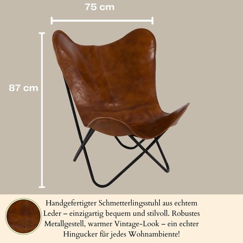 Vintage Leder Butterfly Stuhl Lounge Sessel Schmetterlingsstuhl Ledersessel 87cm - Bild 2 von 8