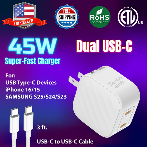 Chargeur Ultra Rapide Compatible avec iPhone 16/15, Galaxy S25/S24/S23, USB Type C - Photo 1 sur 11