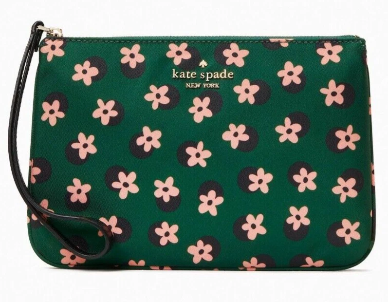 Cartera Muñequera Kate Spade Chelsea Verde Floral Nylon K8251 Nueva con Etiquetas $139 Minorista Y
