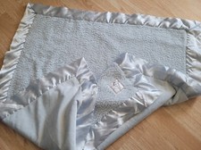 Little Giraffe Blue Satin Trim Baby Blanket 30" x 35" Security Blanket