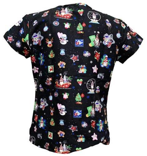 Women's Fashion Halloween Christmas Holiday Medical Nursing Scrub Tops S to 3XL - Picture 52 of 60