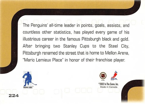 2002-03 BAP Memorabilia #224 Mario Lemieux FP - Picture 2 of 2