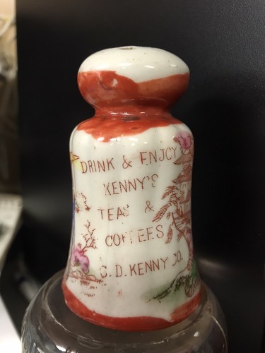 C.D.KENNY CO TEAS & COFFEES EARLY 1900 PORCELAIN ADVERTISING SUGAR SHAKER  - Picture 1 of 7