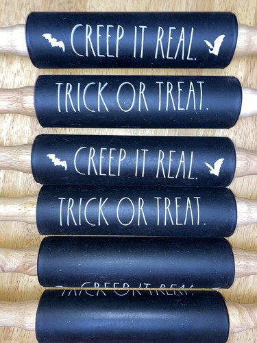 Rae Dunn Halloween Creep It echtes Nudelholz schwarz Silikon Buchenholz 15" NEU - Bild 3 von 12