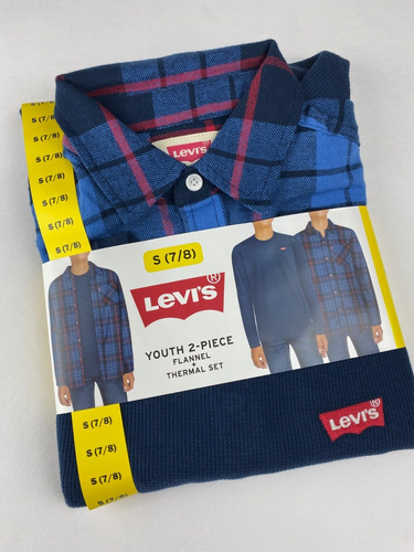 Levi’s Jugend Flanell & Thermo Top/Hemd Set blau Jungen Größe Small 7/8 neu mit Etikett - Bild 1 von 8