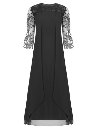 Women Chiffon Guest Dress Zipper  Elegant Round Collar Embroidery Sparkly Sequin - Bild 32 von 63