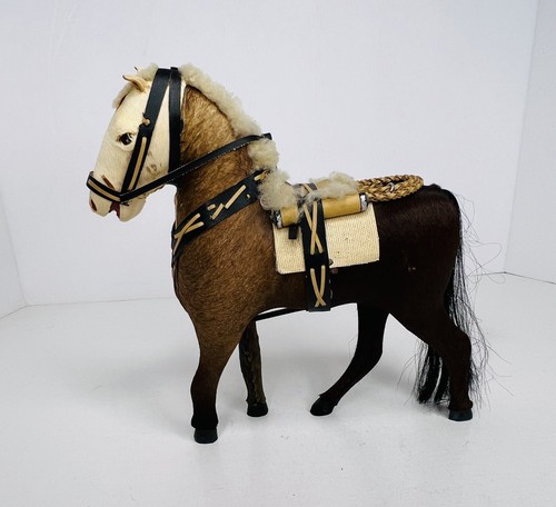 Vintage Horse Figurine Real Hide Handmade Hand Sewn w/Saddle 8" Tall - Picture 4 of 12
