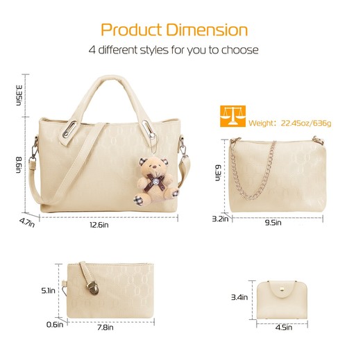 4PCS/Set Women Lady Leather Shoulder Bag Handbag Satchel Clutch Coin Purse Lot - Picture 90 of 95