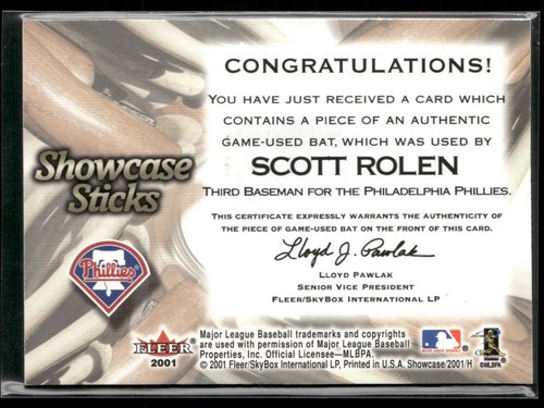 2001 Fleer Showcase Showcase Sticks Bat Relic - Scott Rolen - Phillies HOF! - 第 2/2 張圖片