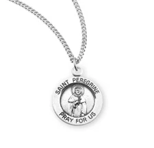 Catholic Patron Saint Peregrine Round Sterling Silver Medal Pendant Necklace