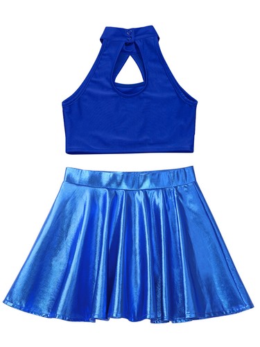 Mädchen Crop Top mit Rock glänzend Tanz Outfits Pailletten Patchwork Rüschen Kinder - Bild 41 von 61