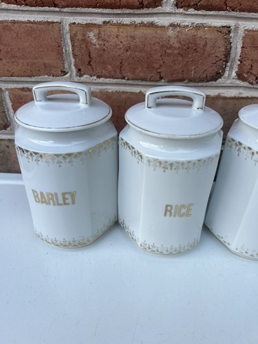 4 Porcelain Canisters Lids Sugar Rice Barley Varina Made In Germany Antique - Picture 9 of 20