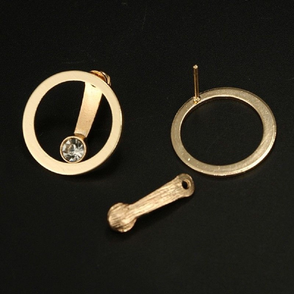Minimalist Gold Crystal Bead Circle Stud Earrings Double Side Ear Jacket Jewelry