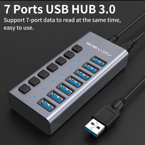 Acasis 7 Ports USB 3.0 Hub with Individual On/Off Switche Splitter USB Hub Power - Picture 2 of 14