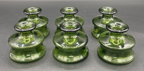 Vintage Dansk Designs grünes Glas Tintenfass/Vasen Frankreich 6er Set. 1 - Leuchtet grün - Bild 1 von 4