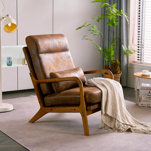 Accent Chair with Cushion, Mid-Century Modern Upholstered Single Reading Armchai - Picture 7 of 7