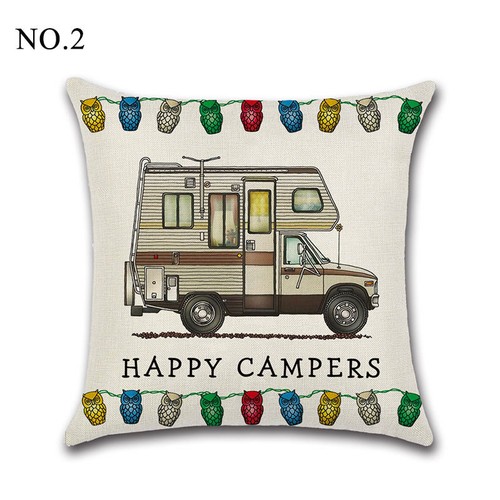 HAPPY CAMPERS Sofa Waist Throw Cushion Cover Cotton Linen Pillow Case Home Decor - Bild 13 von 31