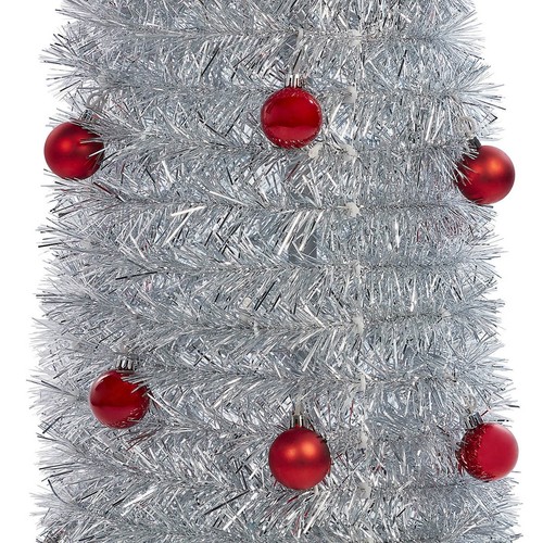 LED Christmas Tree 6ft Silver Pop Up Slim Pre Lit Ice White Baubles Artificial - Picture 3 of 6