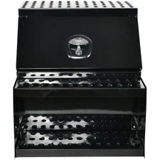 25"X28"X24" Black Aluminum Side Mount Semi Truck Tool Saddle Step Box w/T-Lock