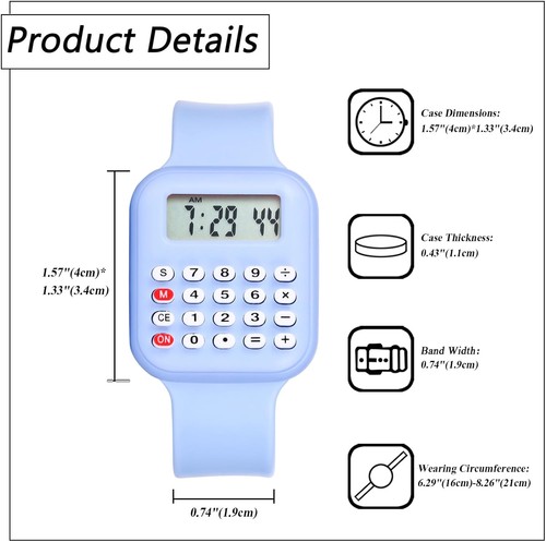 Práctico reloj calculadora para niños para tareas matemáticas de estudiantes y uso diario de cronometraje - Imagen 2 de 14