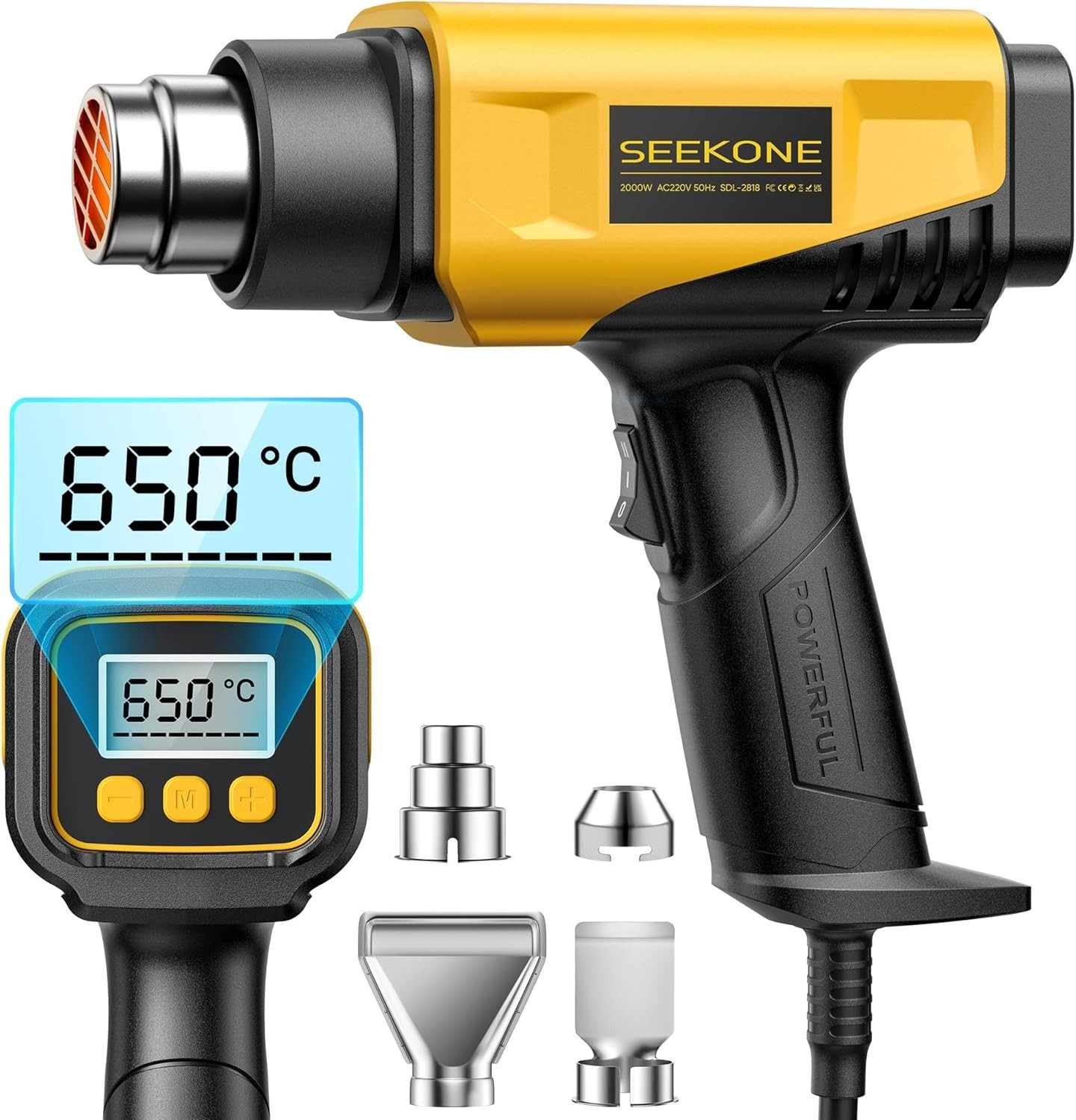 SEEKONE 2000W Heißluftpistole mit LCD-Digitalanzeige 50 - 650, Überlastschutz