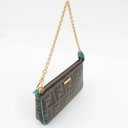 FENDI Zucca Chain Handbag PVC Leather Brown Black Turquoise 8M0271 Authentic - Picture 3 of 24