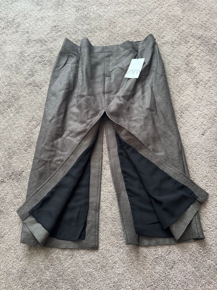 Falda midi Zara para mujer marrón de lana abertura alta talla XXL $89,90 Foto 2 de 4