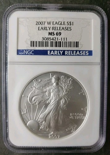2007 W Burnished $1 American Silver Eagle Dollar NGC MS69