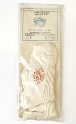 Coppia di calze antiche bambina alta qualità tubo a costine inglese 1900 nuove con scatola - Foto 7 di 7