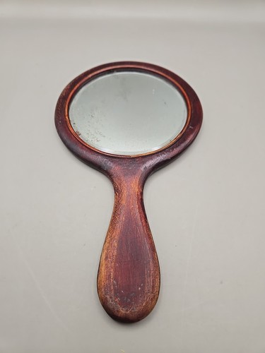 ANTIQUE WOOD BEVELED GLASS HAND MIRROR - Picture 1 of 5