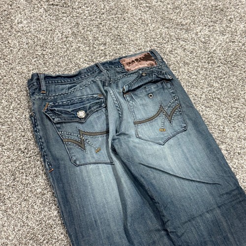 BEAUTIFUL Y2K Manchester Baggy Jeans Distressed Blue Denim Jeans Mens 33x32 Fade - Picture 3 of 8