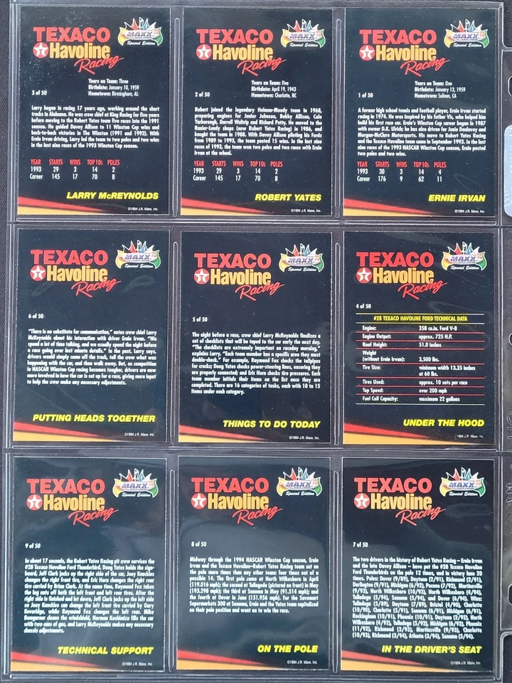 1994 Maxx Texaco Havoline Racing Complete (50) NASCAR Racing Card Set - Image 2 of 4