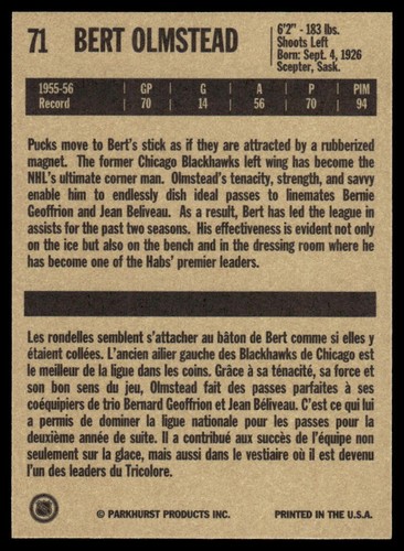 1994 Parkhurst Missing Link 1956-57 #71 Bert Olmstead Montreal Canadiens Karte - Bild 2 von 2