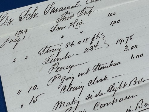 1869 Receipt Schooner Savannah, Capt. Joel K. West ~ Lumber, Services, Freight - Picture 4 of 15