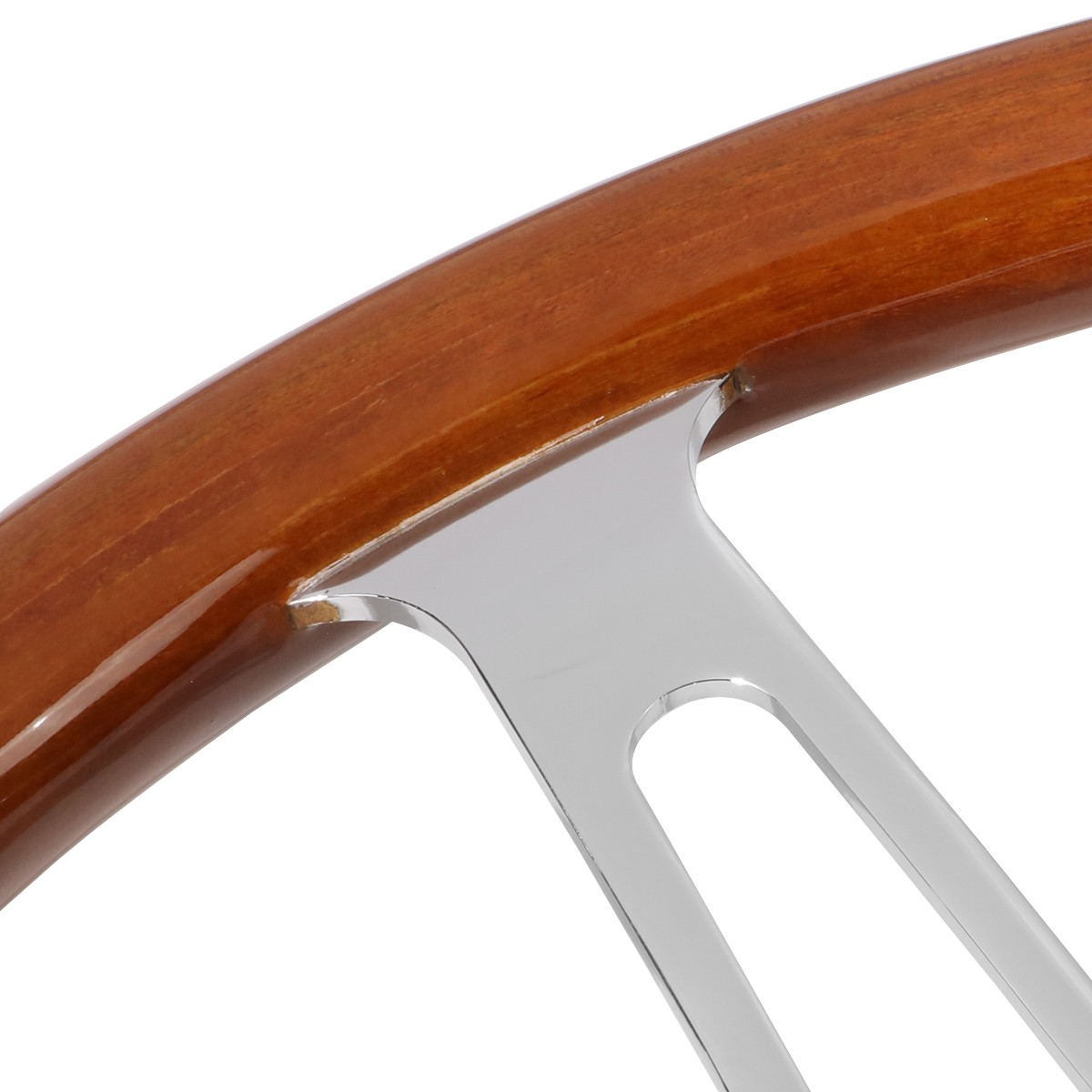 DNA Motoring SW1502 15" Wood Grain Grip 2" Deep Dish Stainless Steel 3 Spokes Vintage Style Steering Wheel With Horn Button