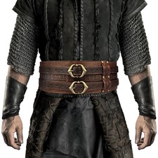 Viking Wide Armor Corset Belt, Medieval Faux Leather LARP Costume Brown 